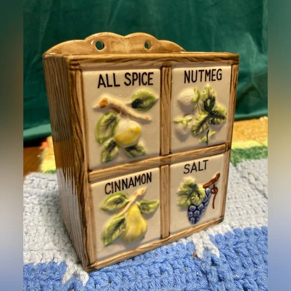 Ceramic Wall Pocket Spice Graphics Kitchen Vintage Kitschy Organizer - Picture 2 of 14